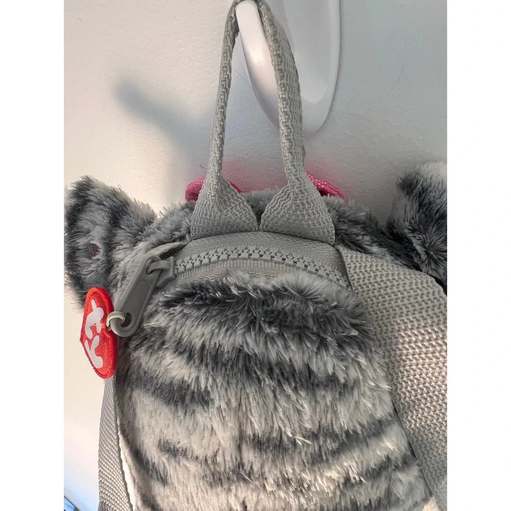 Ty Gear Plush Backpack Kids OS Gray Kiki the Cat Beanie Boos Tabby Pink Bow